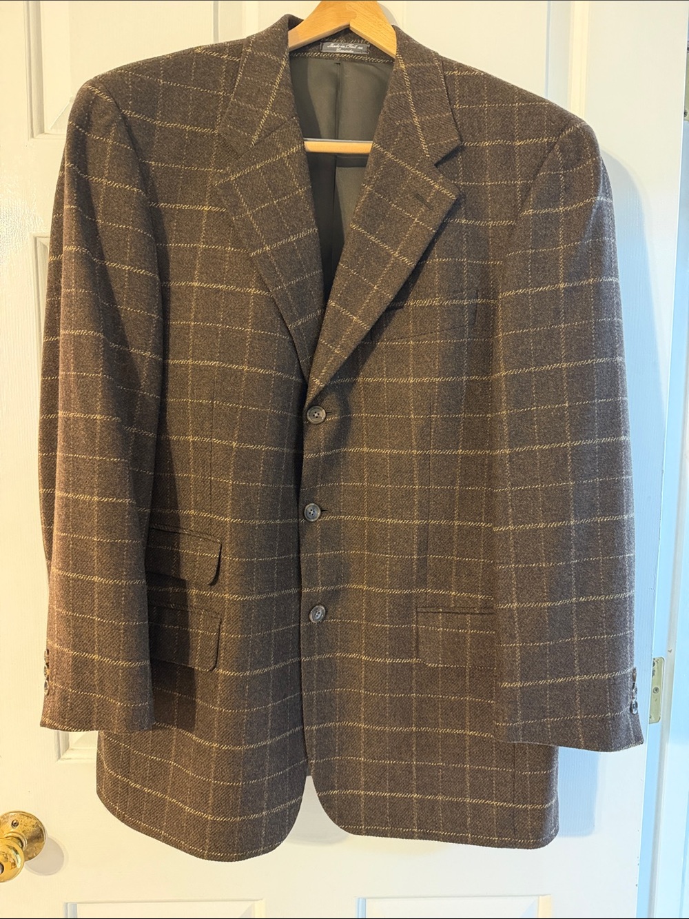 Men's Brown Windowpane Wool Sport Coat by
